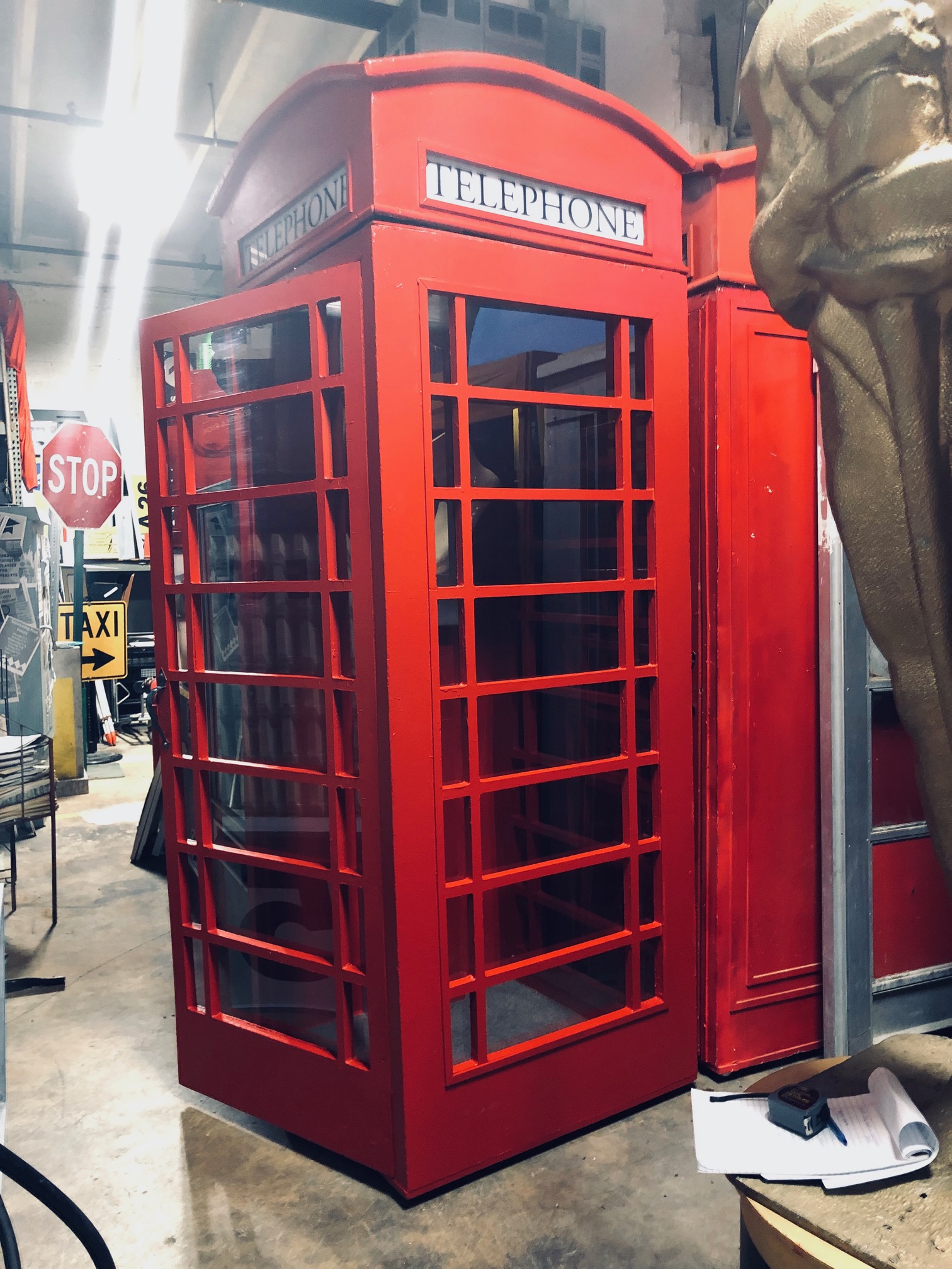 Red phone booth.