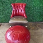 RED & GOLD LEATHER SEAT WITH FOOT STOOL - Image 2