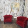 Red Velvet Tufted Club Chairs