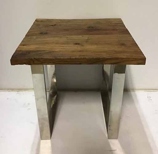 Reclaimed Wood Side Table Chrome Legs, Wood Coffee Table Chrome Legs